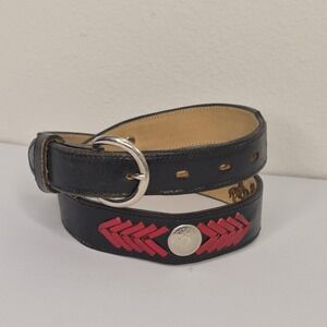 Brazos Joe Western Black Red Woven Leather Concho Belt Made in USA Mens Size 30